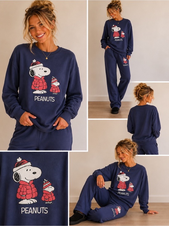 Peanuts Tops - NWT Peanuts Navy Sweatshirt with Snoopy and Woodstock